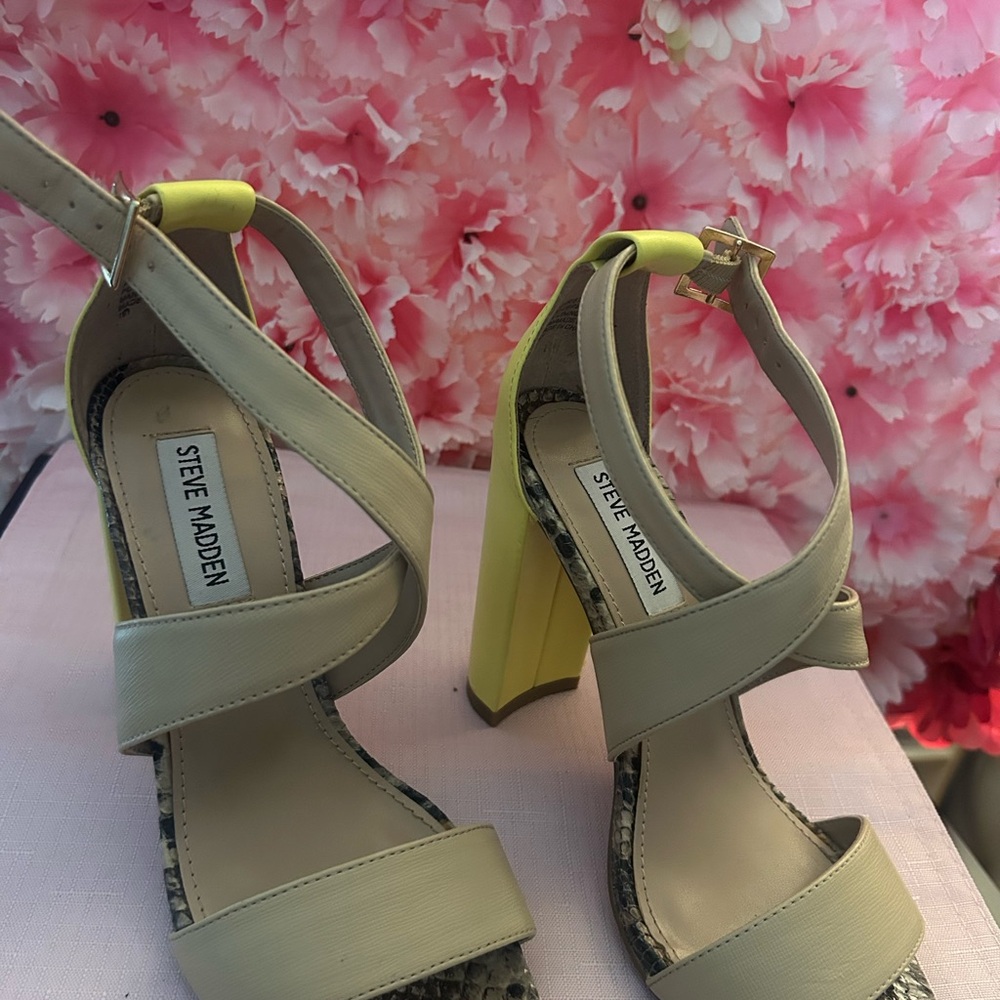 Steve Madden Beige and Yellow Strappy Heels